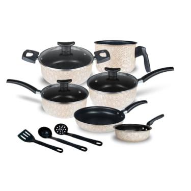 Imagem de Jogo de Panelas Elegance Antiaderente 9 Peças Tampa Vidro(OffWhite)