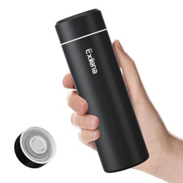 Imagem de 【Atualizado】Garrafa de água isolada pequena Exllena 350 ml – Mini garrafa de água isolada para bebidas quentes e frias, pequena garrafa de água perfeita para viagens, bolsa... (preto)
