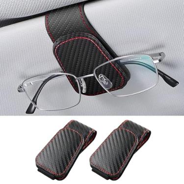 Imagem de Couslcd 2 peças de suportes de óculos de sol para viseira de sol de carro, suporte de óculos de couro, suporte magnético para óculos e clipe de cartão de bilhete, acessórios interiores automotivos