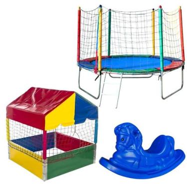 Imagem de Kit Cama Elástica Pula Pula Trampolim 2,30m Piscina De Bolinhas Quadra