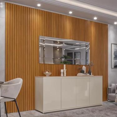 Imagem de Painel Ripado 318cm Com Buffet 4 Portas Oslo 180cm - Off White e Cedro