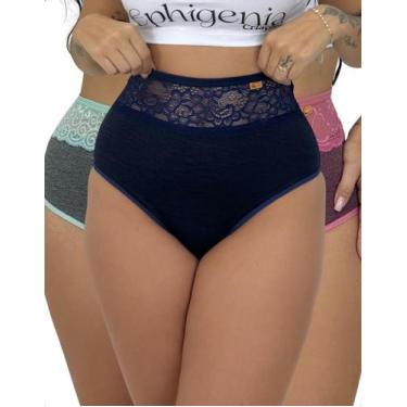 Imagem de Kit 4 Calcinha Suplex Cós Alto Renda Conforto Elegante Lingerie Charmo