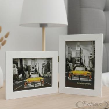 Imagem de Porta Retrato Duplo 10x15 Moldura Branco Com Vidro