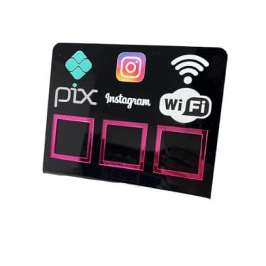 Imagem de Placa Pix Display Mesa Balcão PIX INSTAGRAM E WI-FI(Preto c/Pink)