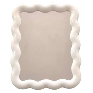 Imagem de Espelho de Mesa Aesthetic Decorativo com Suporte Dobrável – Espelho de Maquiagem Portátil para Quarto e Penteadeira (Modelo1 Branco)