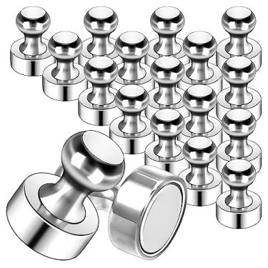 Imagem de Pacote com 20 ímãs de pino forte para geladeira ímãs de prata para frigoríficos ímãs de geladeira mini ímã de geladeira para cozinha casa e sala de aula escolar, pino magnético para geladeira mapa de quadro branco