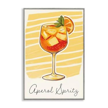 Imagem de Stupell Industries Aperol Spritz e listras amarelas arte giclée emoldurada cinza, design por Heidi Kuntz, 24 x 16