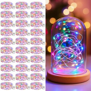 Imagem de litogo Pacote com 30 luzes LED de fadas operadas a pilha, 2 m e 20 LEDs, 3 modos, mini luzes cintilantes, luz estrelada à prova d'água para casamentos, potes de pedreiro, festas, decorações de Natal