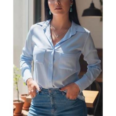 Imagem de Camisa Social Feminina Sport Manga Longa Tshirt Leve Macia Elegante Com Bolsos Cores do Verão-Feminino