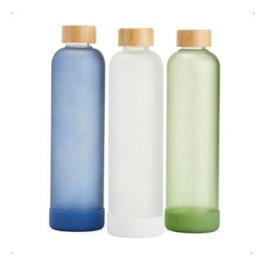 Imagem de 2X Garrafa Squeeze De Vidro Água Chá Suco 1 Litro Tampa Bamb