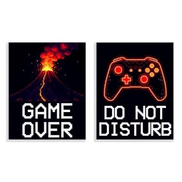 Imagem de Stupell Industries Conjunto de arte de placa de parede Pixel Game Sentiments de 2 peças, design de Kim Allen, 35,5 x 28,5 cm