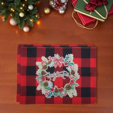 Imagem de Generic 2 tapetes de Natal com laço de guirlanda de pinha, vermelho, preto, azul, 33 x 48 cm