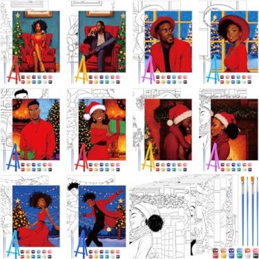 Imagem de Blosssound 10 conjuntos de pintura em tela pré-impressa para casais de Natal com cavalete kits de pintura de contorno de 12,7 x 17,8 cm para iniciantes, projetos de artesanato DIY, lembrancinhas de