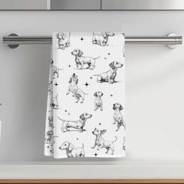 Imagem de Toalhas de cozinha com estampa de dachshund caprichosas 35 x 61 cm, toalha de prato decorativa de microfibra absorvente, toalhas de mão de waffle para cozinha, casa, banheiro, presentes para amantes