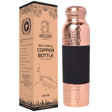 Imagem de ANCIENT IMPEX Garrafa de água de cobre 1000 ml | Garrafa Ayurveda de cobre puro para benefícios de imunidade, digestão e saúde | Padrão cereja escura à prova de vazamento