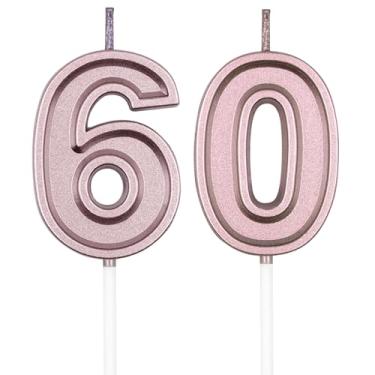 Imagem de UVATAHONA Velas de aniversário de 60 anos, vela número 60 em ouro rosa para decoração de bolo em festa de aniversário ou comemoração de aniversário