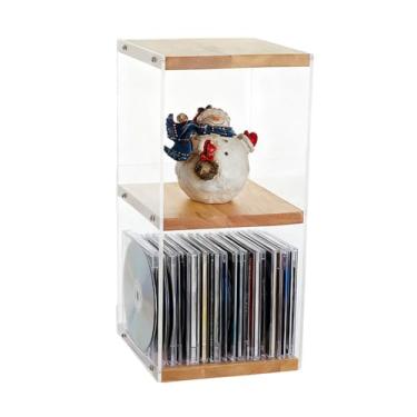 Imagem de DICOSMETIC 1 suporte de CD, organizador de 2 camadas, suporte de armazenamento de CDs, prateleira de DVD, caixa de armazenamento de DVD transparente para capas de filmes, fitas cassetes de música