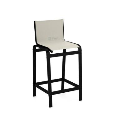 Imagem de Banqueta Alta Bancada Alumínio Preto Tela Bege