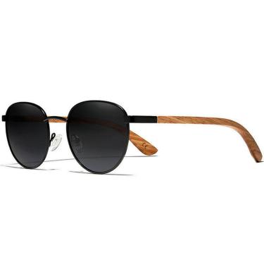 Imagem de Óculos De Sol Redondo Madeira Proteção Uv400