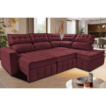Imagem de Sofá De Canto Direito 2,65x2,30m Retrátil E Reclinável Com Molas Ensacadas Cama Inbox Nobre Vinho