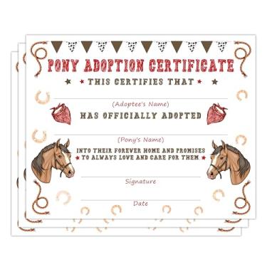 Imagem de Certificados de adoção de pônei para meninos e meninas, lembrancinhas de festa de adoção de cavalo, decoração de festa de adoção de cavalo, suprimentos de festa de adoção de cavalos -01
