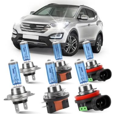 Imagem de KINGSOFE Lâmpadas de halogêneo de substituição para Hyundai Santa Fe 2013-2016, farol alto H7 e farol baixo H11B e kit de lâmpadas de farol de neblina H11, 12V 100W 6000K, Plug and Play, pacote com 6