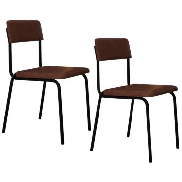 Imagem de Kit 02 Cadeiras Estofada Para Sala De Jantar Sense Preto C01 Courino Whisky - Lyam Decor
