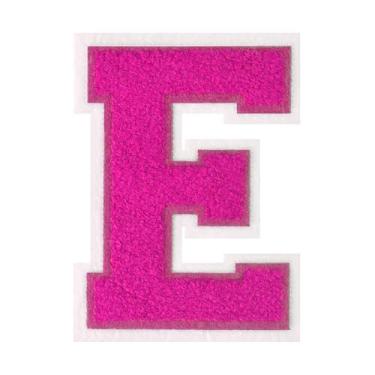 Imagem de 1 PÇ Patch de letra de chenille rosa de 11,4 cm com borda branca – Remendos do alfabeto para roupas, jaquetas, mochilas, chapéus para decoração personalizada, nome personalizado e artesanato. (E)