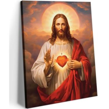 Imagem de Arte de parede em tela do Sagrado Coração de Jesus Pintura de misericórdia divina decoração de parede religiosa Cristo Jesus Retrato Impressões para Jantar Sala de Oração Quarto Decoração de Casa Tela