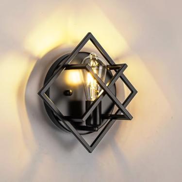 Imagem de fengkeDU Arandela De Parede Estilo Fazenda - Luminária Quadrada Industrial Para Sala Estar, Banheiro, Corredor, Metal Preto Rústico Com Base E26