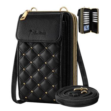 Imagem de Miss Adola Bolsa feminina para celular – Linda bolsa transversal de couro pequena para meninas, carteira feminina com alça ajustável com zíper e compartimentos para cartões, preta
