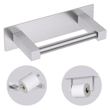 Imagem de Suporte de papel higiênico autoadesivo de níquel escovado, suporte de papel higiênico de aço inoxidável adesivo na parede, dispensador de papel higiênico comercial adesivo
