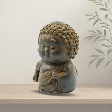 Imagem de OMTRS Estátua de Buda para ambientes internos, escultura zen, fofo Buda enferrujado natural para Feng Shui, decoração de casa, carro, decoração de escritório (estátua de Buda fofa em pé)
