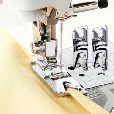 Imagem de Conjunto de 2 peças de calcador de máquina de costura de bainha estreita para todas as máquinas de costura de haste baixa Singer, Brother, Babylock, Euro-Pro, Janome, Kenmore, Elna (4 mm)