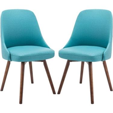 Imagem de Cadeira de jantar Chai 2 peças de madeira maciça, cadeira de lazer estofada de tecido tecnológico confortável, cadeira de vestir para quarto - Pernas marrom-C