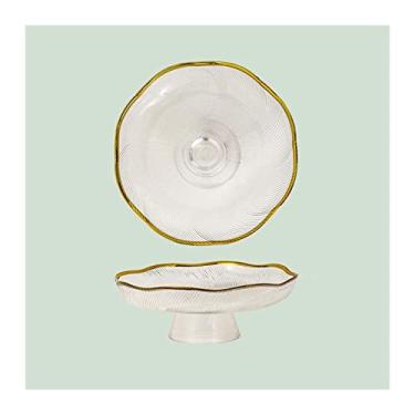 Imagem de GAORUIFENG Cesta de frutas e vegetais de bancada tigela de vidro prato de frutas sala de estar casa requintado prato de lanche de doces simples moderno tigela de sobremesa de pé alto bandeja de mesa