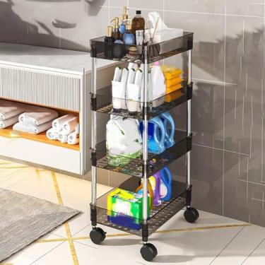 Imagem de Carrinho de armazenamento fino, carrinhos utilitários de plástico multifuncionais com roda bloqueável para cozinha, banheiro, escritório (cinza, 4 camadas)