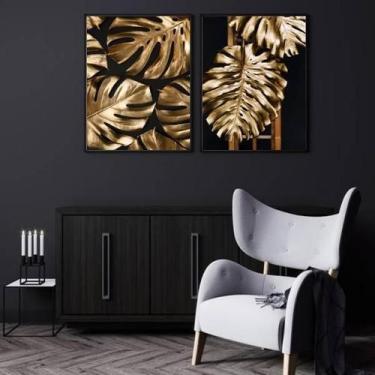 Imagem de Kit Quadro Decorativo Folhagem Preto E Dourado 45X34 2 Peças - Quadros