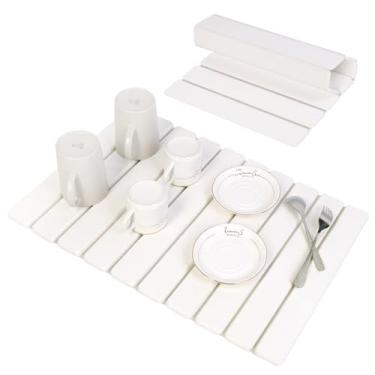 Imagem de BoxedHome Tapete de secagem de pedra para balcão de cozinha, tapete de secagem de pratos de pedra grande, dobrável, absorvente, tapete de banho de terra de diatomáceas, secagem rápida, para cozinha