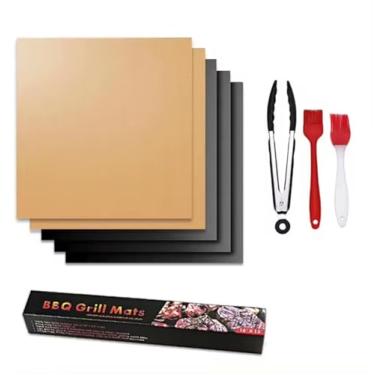 Imagem de Conjunto de Tapetes Reutilizáveis para Churrasco Antiaderente Fácil Limpar Resistente ao Calor Churrasqueira a Gás Carvão Elétrica Forno Liner PFOA- 8 Unidades
