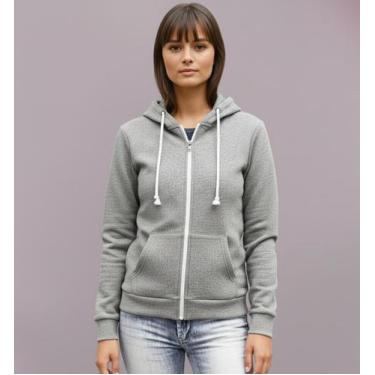 Imagem de Blusa de frio feminina moletom com zíper e capuz - Comércio L7, Cinza,