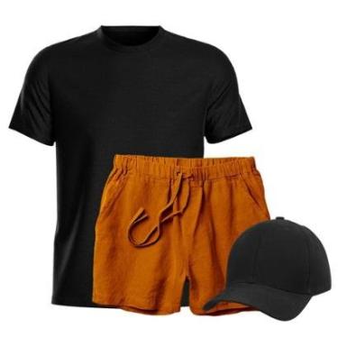 Imagem de Conjunto Camiseta + Short Linho Masculina + Bone Aba Curva-Masculino
