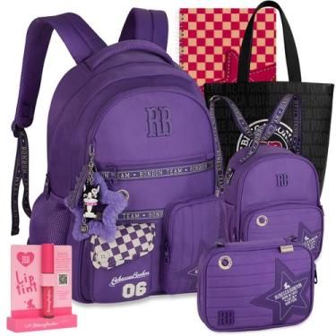 Imagem de Kit Mochila RB Rebecca Bonbon Estojo Lancheira Juvenil, Roxo