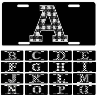 Imagem de Letras de xadrez personalizadas de placa de licença para a frente do carro placas de licença personalizadas alumínio metal adequado para caminhão, placa de porta de carro, acessórios automotivos para