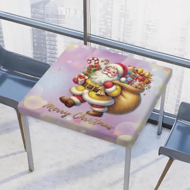Imagem de hongjinglin Toalha de mesa quadrada para uso ao ar livre com borda elástica, toalha de mesa quadrada limpável fantasia Papai Noel toalha de mesa para ambientes externos internos e pátios, decoração de
