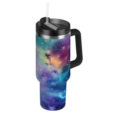 Imagem de SEHANY Copo Stars and Galaxy de 850 g com tampa e canudo, aço inoxidável de vácuo duplo isolado garrafa de água esportiva suporte para copo de café de viagem à prova de vazamento para bebida gelada