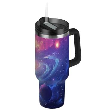 Imagem de SEHANY Copo Stars and Galaxy de 850 g com tampa e canudo, aço inoxidável de vácuo duplo isolado garrafa de água esportiva suporte para copo de café de viagem à prova de vazamento para bebida gelada