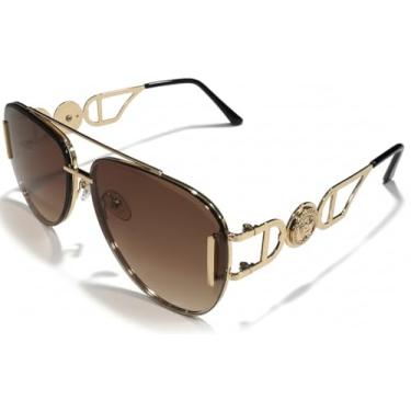 Imagem de Óculos de sol aviador Golden Lion – armação de metal UV400, unissex, detalhes dourados de luxo, moda urbana ocidental, Bronzeado, 69mm