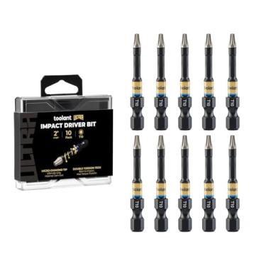 Imagem de toolant Brocas Torx de ultra impacto de 5 cm, pacote com 10 (T10), haste hexagonal de 1/10.2 cm, broca estrela de aço para parafusamento S2, pontas usinadas CNC, com caixa de armazenamento