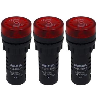 Imagem de 3 Sirene Buzzer e Sinalizador Luminoso AD22 Intermitente 220Vca 72dB S